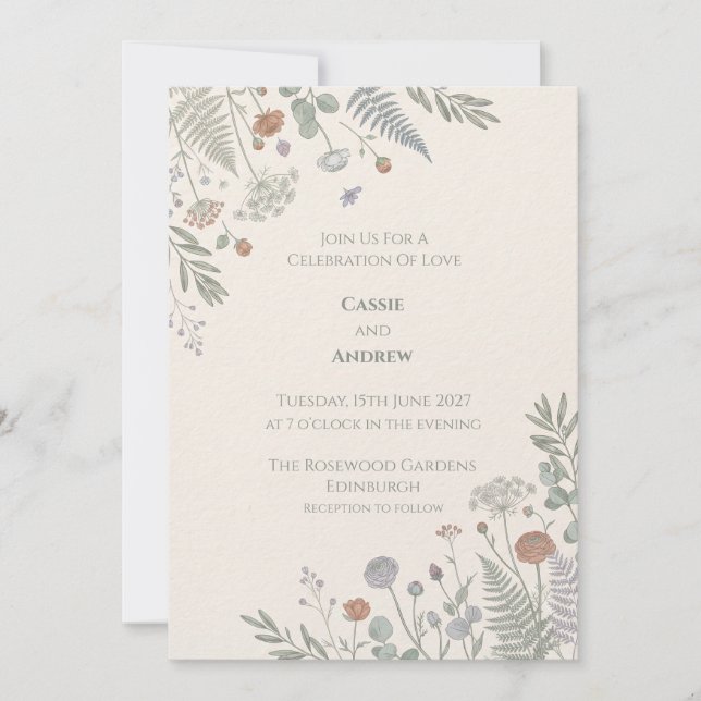 Sage Terracotta Meadow Wildflower Wedding Invitation (Front)
