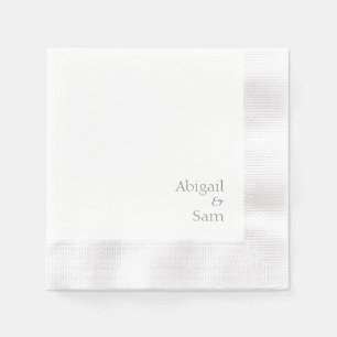 Sage Text Personalised White Coined Wedding  Napkin