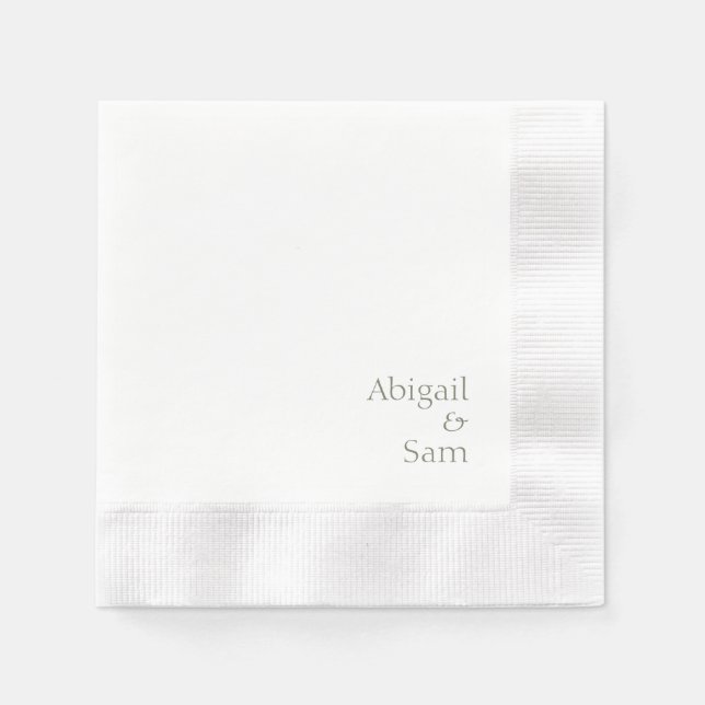 Sage Text Personalised White Coined Wedding  Napkin (Front)