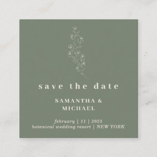 Sage Tiny Floral Mini Square Wedding SAVE the Date Enclosure Card