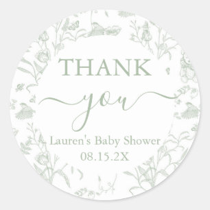 Sage Toile Bear Baby Shower Classic Round Sticker