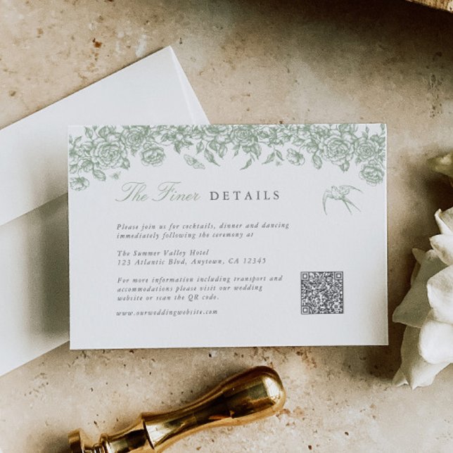 Sage Toile Wedding Details Enclosure Card QR Code  (Creator Uploaded)
