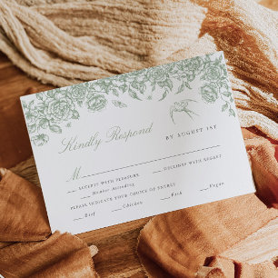 Sage Toile Wedding RSVP Card with Meal Choices