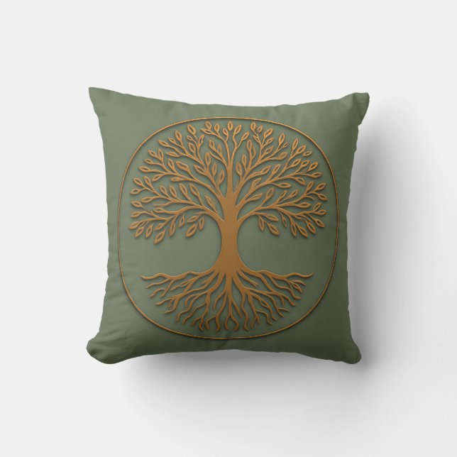 Sage  Tree of Life Throw Pillow  Sacred Geometry (Front)