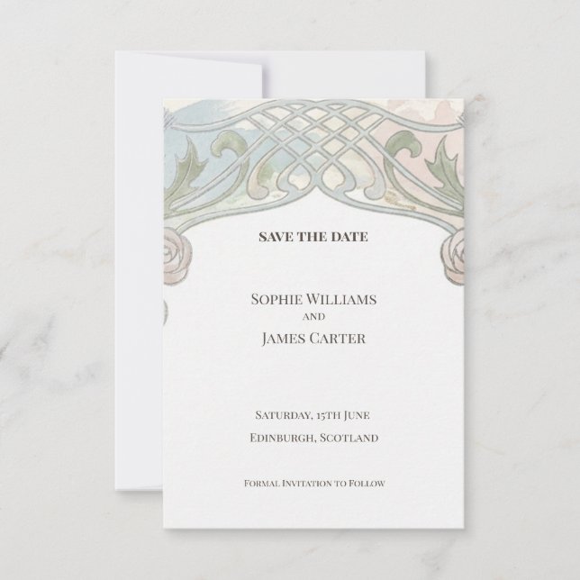 Sage Trellis Nouveau Save The Date (Front)