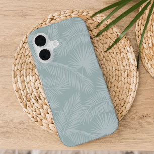 Sage   Tropical Botanical Palm Leaves Pattern iPhone 16 Case
