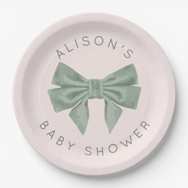 Sage Velvet bow custom design Paper Plate (Front)