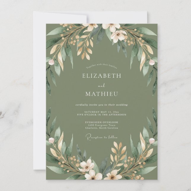 Sage Verdant Flourish Wedding Invitation (Front)