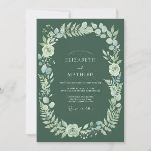 Sage Verdant Wreath Wedding Invitation