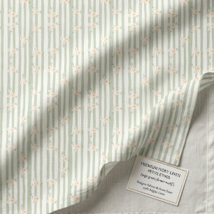 Sage Vertical Stripe Peach Botanical Ivory Linen Fabric