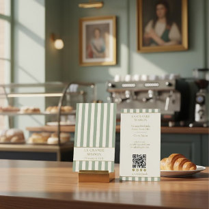 Sage Vertical Stripes French QR Code Bakery Business Card