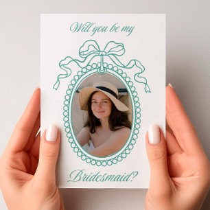 Sage Vintage Beaded Frame Bow Bridesmaid Proposal Invitation