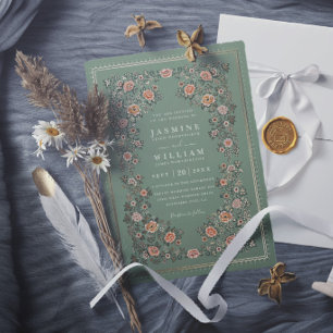 Sage Vintage Blooming Floral Chic Elegant Wedding  Invitation