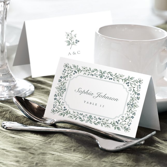 Sage Vintage Botanical Floral Foldable Place Card (Sage Vintage Botanical Floral Foldable Place Card)