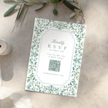Sage Vintage Botanical Floral QR Code Wedding