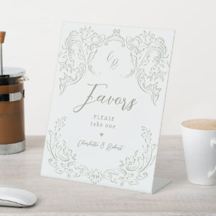 Sage Vintage Flourish Favours Please Take One  Pedestal Sign