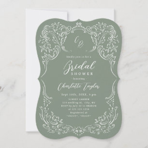 Sage Vintage Flourish Monogram Bridal Shower  Invitation