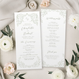 Sage Vintage Flourish Monogram Wedding Program Menu