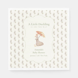 Sage Vintage Flower Umbrella Duck Baby Shower Napkin