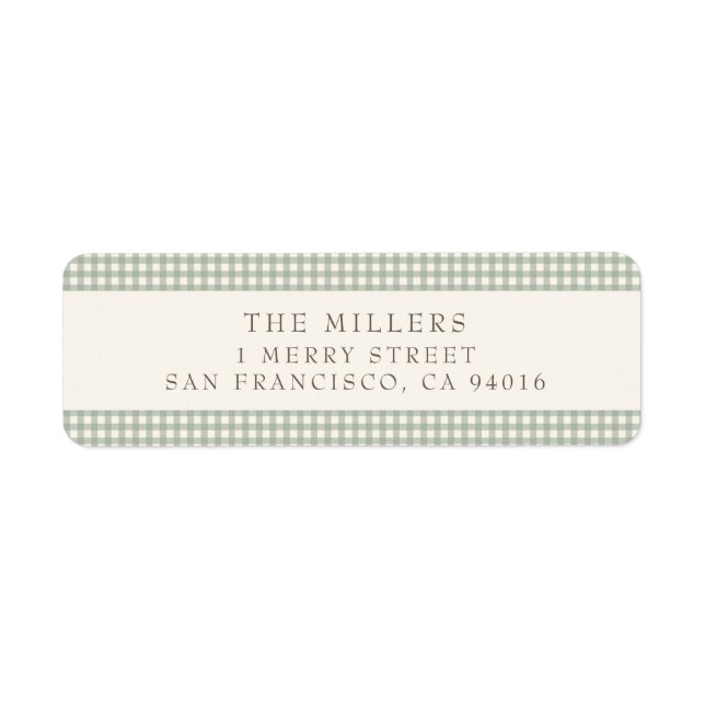 Sage Vintage Gingham Christmas Address Labels (Front)