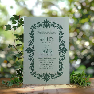 Sage Vintage Ornate Frame All in One Wedding Invitation
