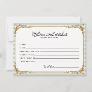 Sage Vintage Stripe Bridal Shower Advice card 