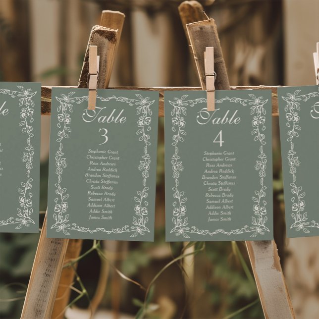 Sage Vintage Wedding Seating Chart Sign Cards (Creator Uploaded)