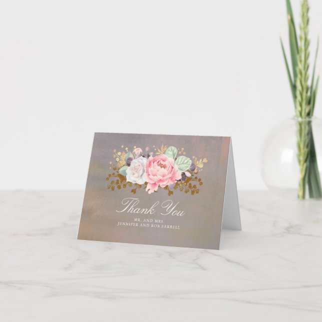 Sage Violet Blush Floral Wedding Thank You Card (Front)