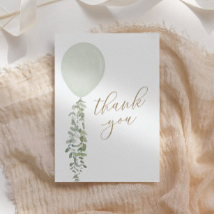 Sage Watercolor Balloon Eucalyptus Baby Shower Thank You Card