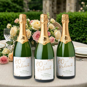 Sage Watercolor Botanical Radiant 80th Birthday Sparkling Wine Label
