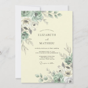 Sage Watercolor Botanical Wedding Invitation