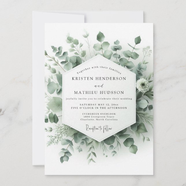 Sage Watercolor Botanical Wedding Invitation (Front)