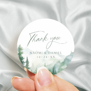 Sage Watercolor Forest Woodland Thank You Favors Classic Round Sticker