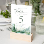 Sage Watercolor Mountain Forest Rustic Wedding Table Number<br><div class="desc">Watercolor lush green pine forest,  teal river,  and misty mountain with sage modern script,   elegant and romantic,  great table number cards for boho rustic wedding and mountain forest destination wedding in spring and summer.</div>