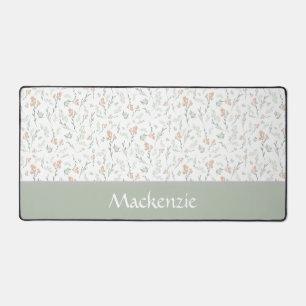 Sage Watercolor Wildflower Floral Custom Name Desk Mat
