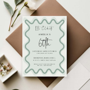Sage Wavy Border 60th Birthday Invitation