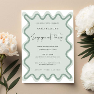 Sage Wavy Border Engagement Party Invitation