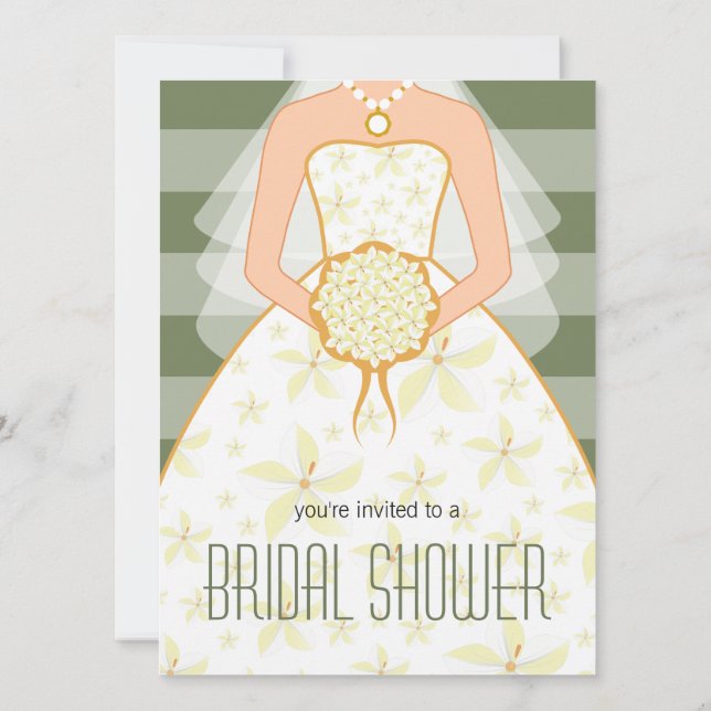 Sage Wedding Dress Modern Bridal Shower Invitation (Back)