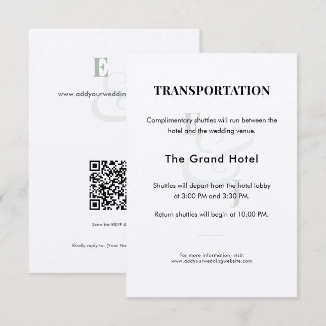 Sage Wedding Transportation Details Card | QR (Front/Back)