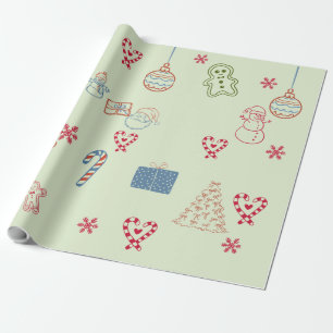 Sage Whimsical Christmas Hand-drwan doodles Wrapping Paper