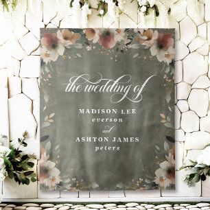Sage Whisper Floral Wedding Photo Booth Backdrop Tapestry