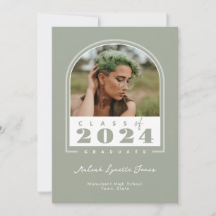 Sage White 2024 Modern Arch Photo Graduation Announcement