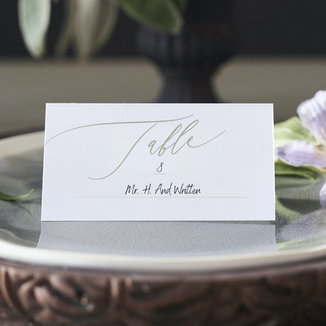 Sage & White Calligraphy Modern Wedding Place Card (Creator Uploaded)