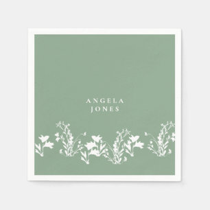 Sage White Floral Custom Bridal Shower Napkin