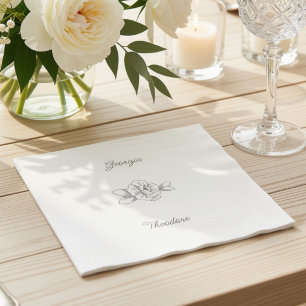Sage & White   Floral & Script Wedding  Napkin