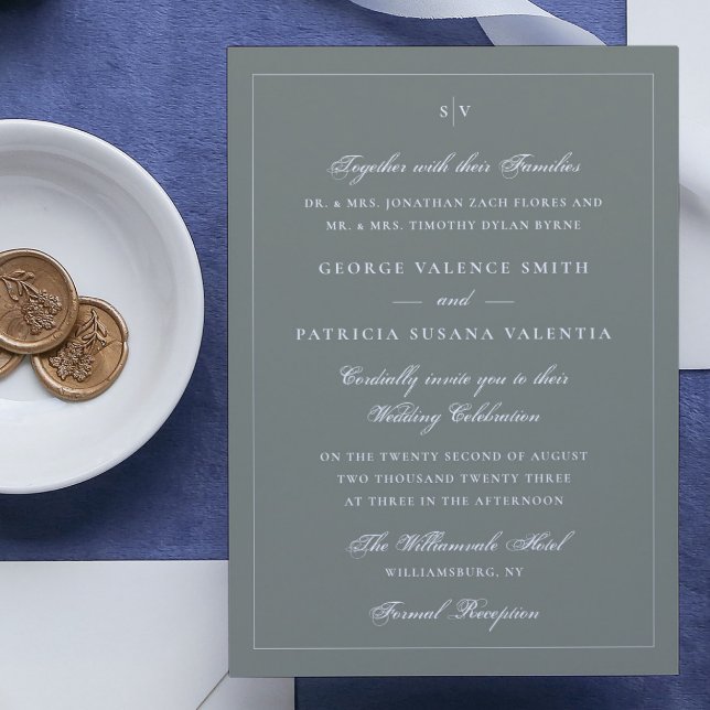 Sage White Framed Elegant Monogram Wedding Website Invitation (Creator Uploaded)