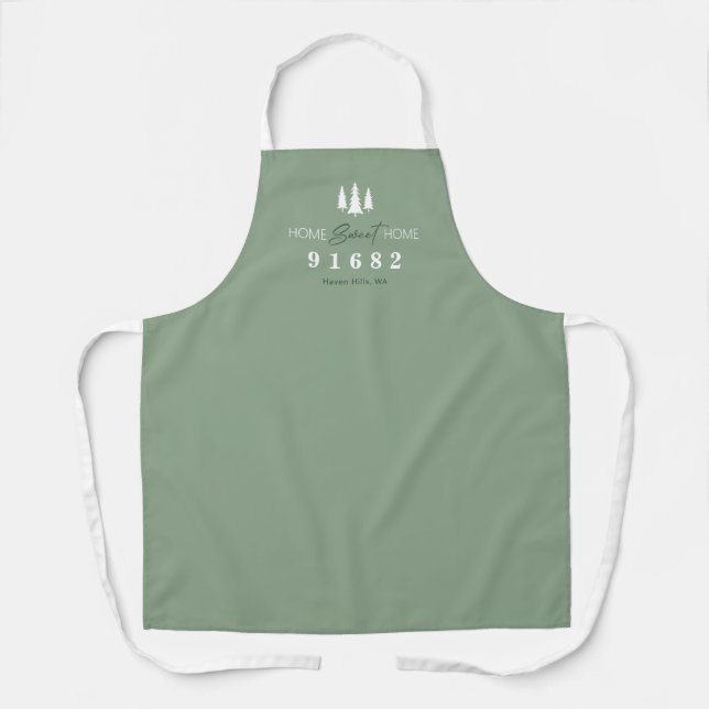 Sage White Home Sweet Home Custom Zip Code  Apron (Front)