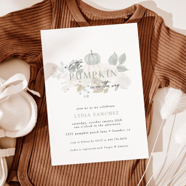 Sage & White – Little Pumpkin Fall Baby Shower Invitation (Creator Uploaded)