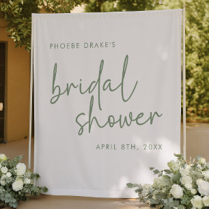 Sage & White Minimalist Bridal Shower Backdrop Tapestry
