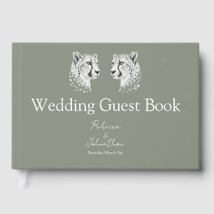 Sage White Modern Cheetah Wedding Keepsake Love Guest Book